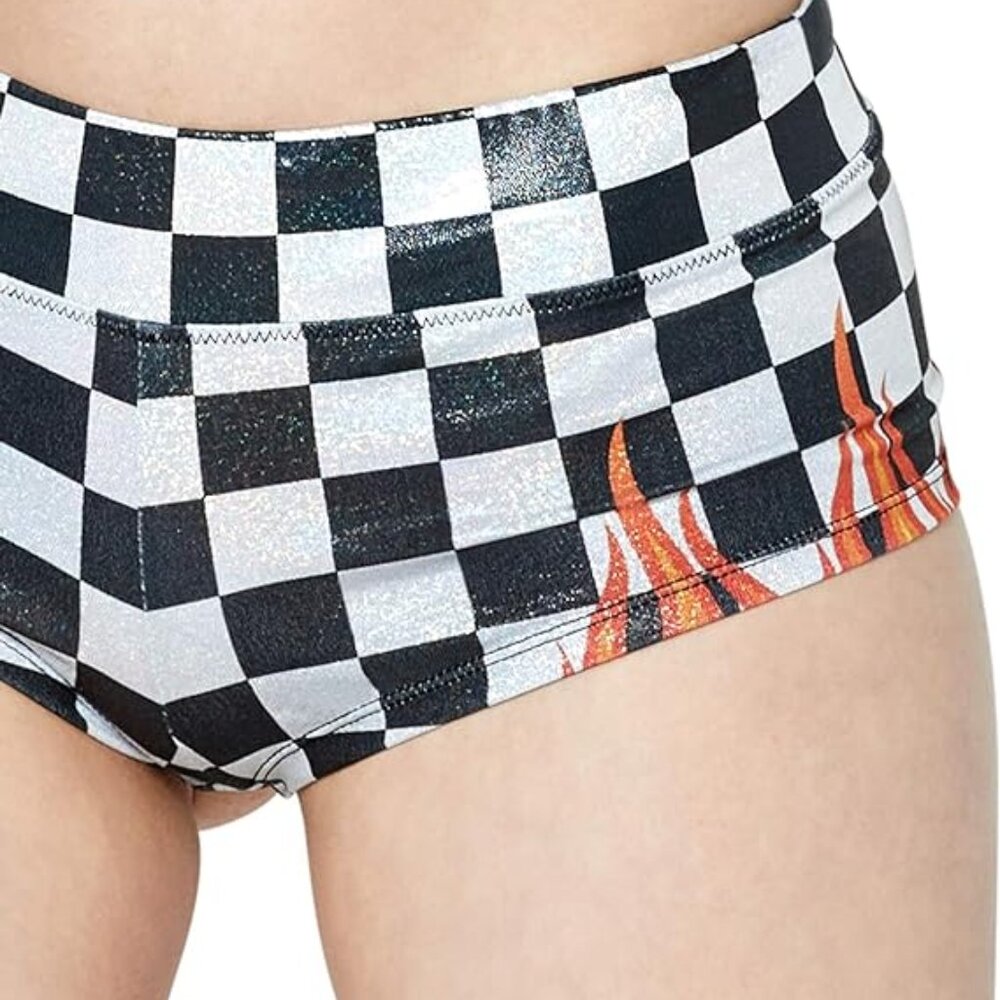 Spencer's Glitter Checkered Flame Shorts Size Large